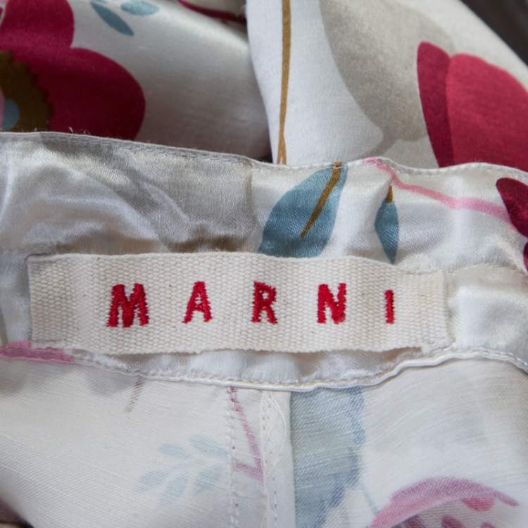 Pre Owned Marni Multicolor Floral Print Linen Silk Drawstring Waist Wide Leg Trousers S