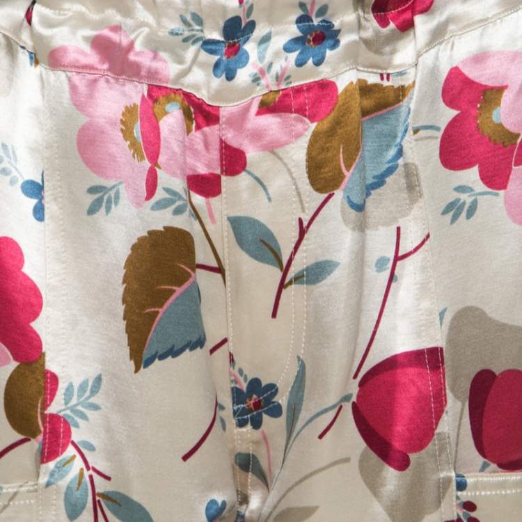 Pre Owned Marni Multicolor Floral Print Linen Silk Drawstring Waist Wide Leg Trousers S