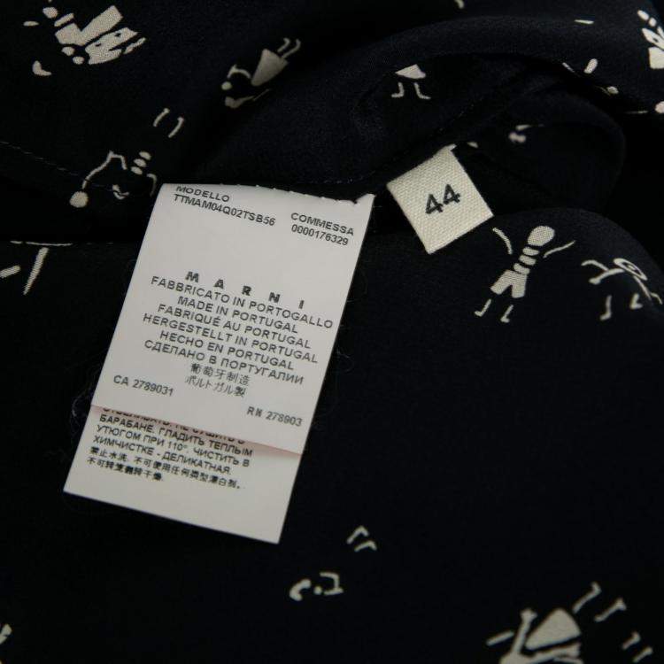 Pre Owned Marni Navy Blue Printed Silk Ruffled Detail Sleeveless Shirt M