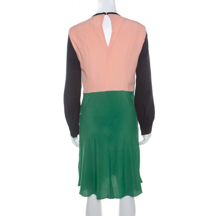 Pre Owned Marni Multicolor Silk Colorblock Floral Embellished Neckline Short Dress M 