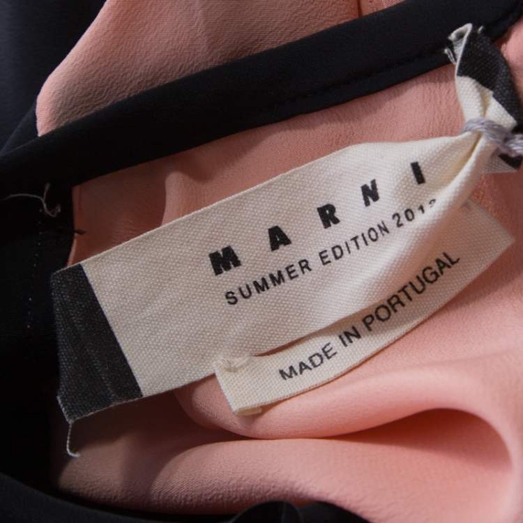 Pre Owned Marni Multicolor Silk Colorblock Floral Embellished Neckline Short Dress M 