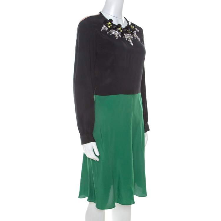 Pre Owned Marni Multicolor Silk Colorblock Floral Embellished Neckline Short Dress M 
