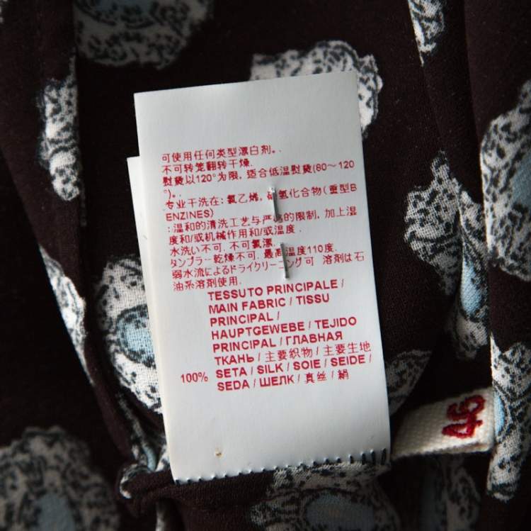 Pre Owned Marni Dark Brown Crystal Print Silk Flared Dress M