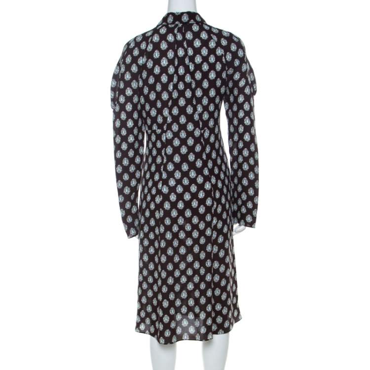 Pre Owned Marni Dark Brown Crystal Print Silk Flared Dress M