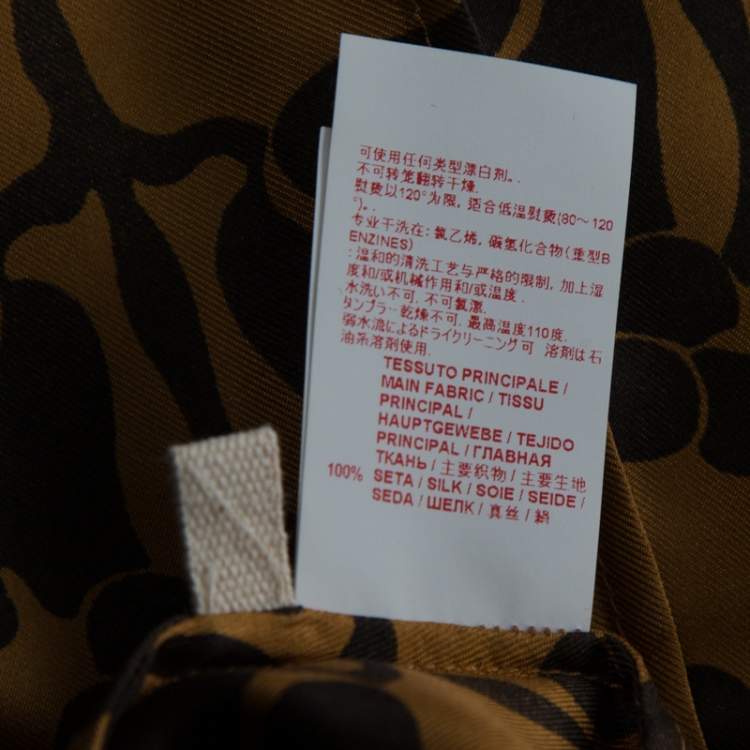 Pre Owned Marni Mustard Yellow and Black Printed Silk Short Sleeve Shift Dress L 