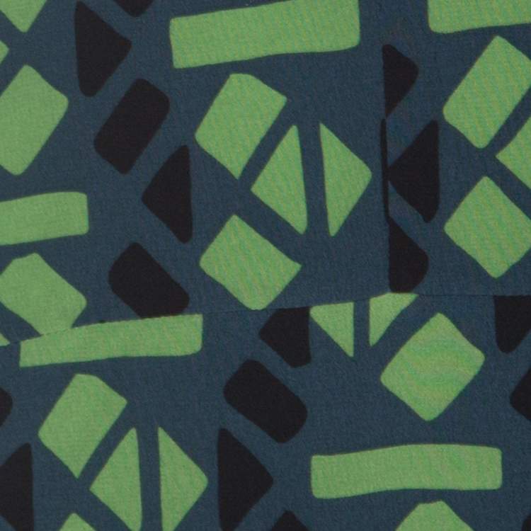 Pre Owned Marni Slate Blue and Green Abstract Geometric Printed Silk Shift Dress M 