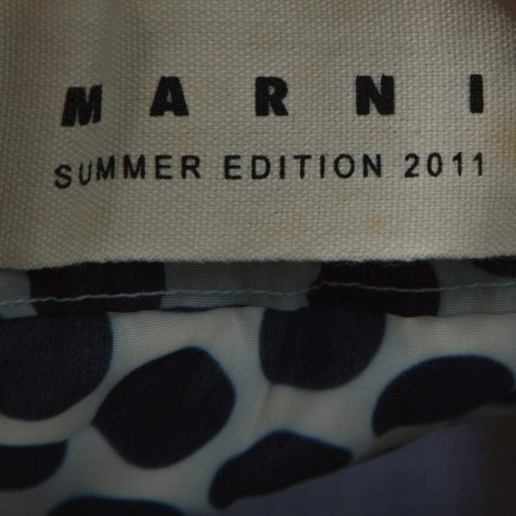 Pre Owned Marni Blue and White Polka Dot Printed Coated Silk Ruffle Detail Skirt S 