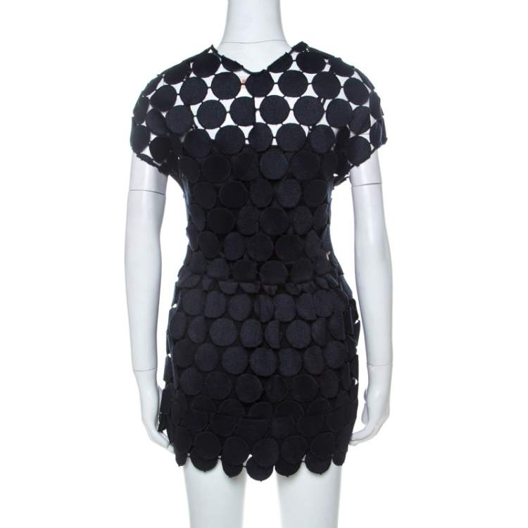 Pre Owned Marni Navy Blue Cotton Blend Macrame Dot Peplum Tunic S