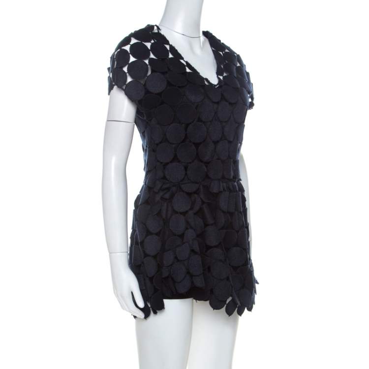 Pre Owned Marni Navy Blue Cotton Blend Macrame Dot Peplum Tunic S