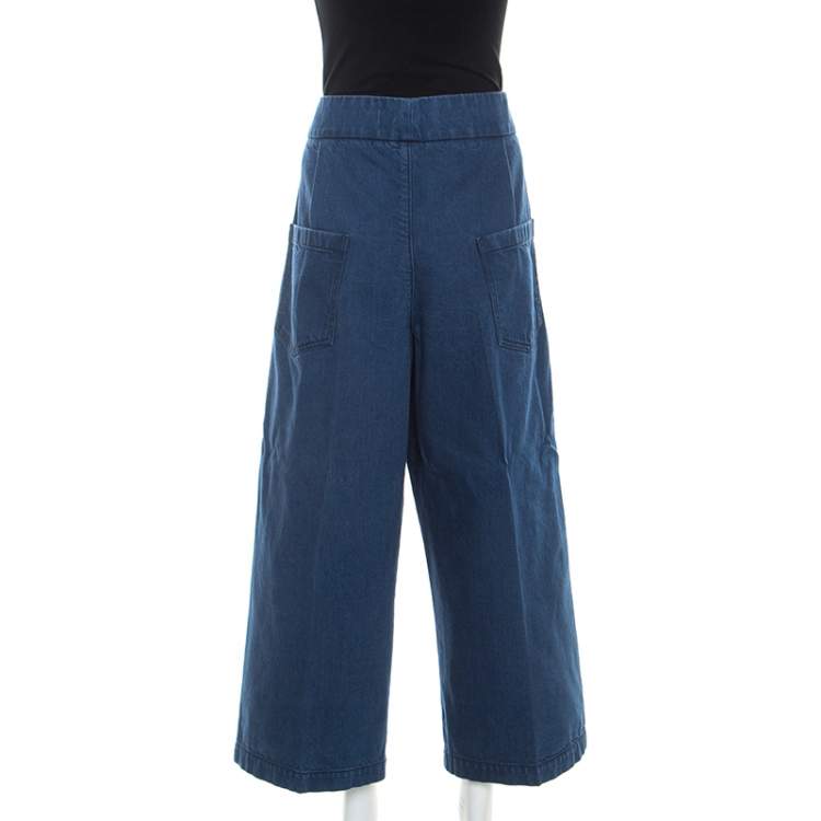 Pre Owned Marni Blue Denim Cropped Wide Leg Pants L