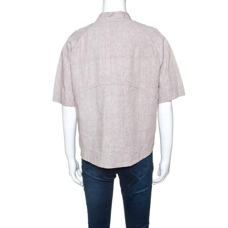 Pre Owned Marni Beige Linen Press Button Short Sleeve Top S