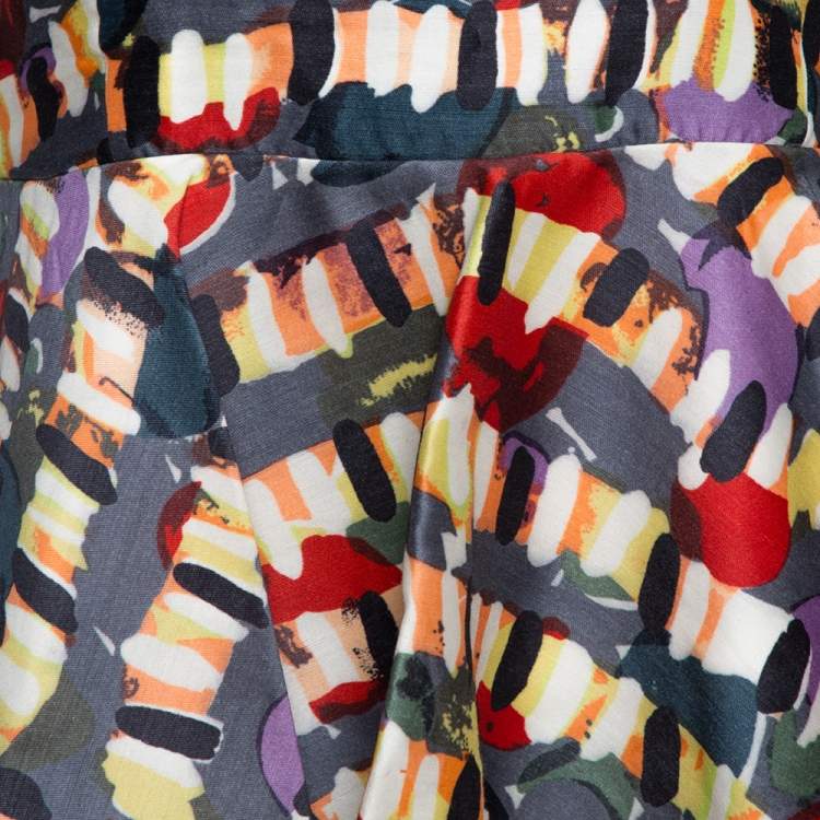 Pre Owned Marni Multicolour Abstract Printed Wool Blend Peplum Detail Sleeveless Top M