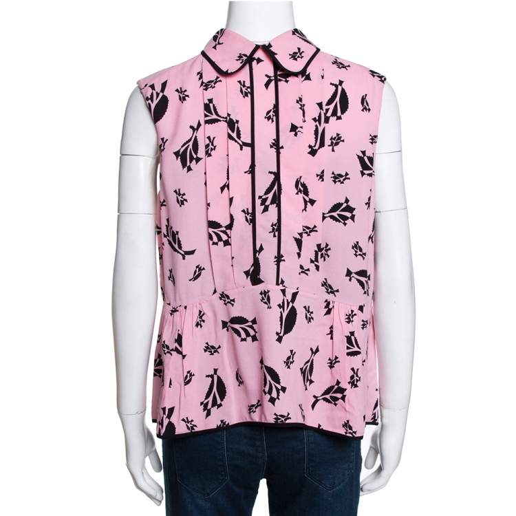 Pre Owned Marni Pink Crepe Abstract Print Dual Collar Sleeveless Top M