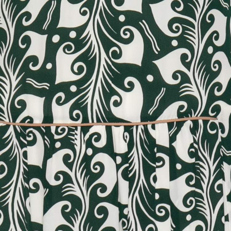 Pre Owned Marni Green Printed Crepe Pleated Front Detailed Maxi Dress S