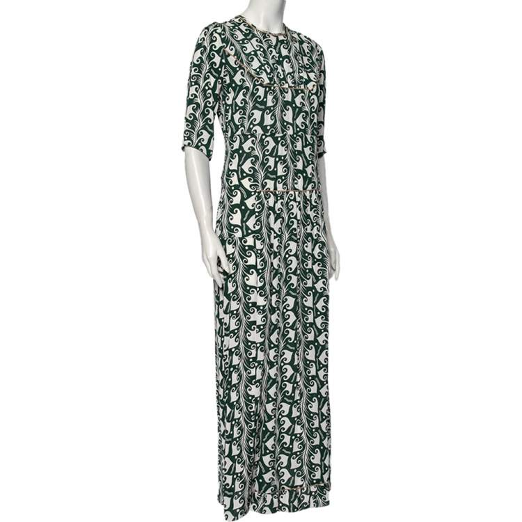 Pre Owned Marni Green Printed Crepe Pleated Front Detailed Maxi Dress S