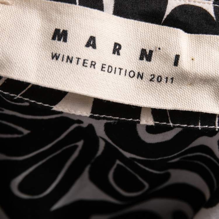 Pre Owned Marni Black Printed Cotton Ruffled Trim Detail Button Front Shirt S