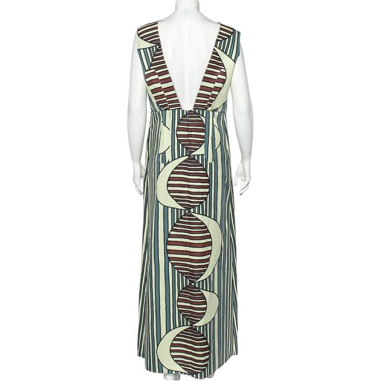 Pre Owned Marni Multicolor Printed Knit Plunge Neck Sleeveless Maxi Dress M