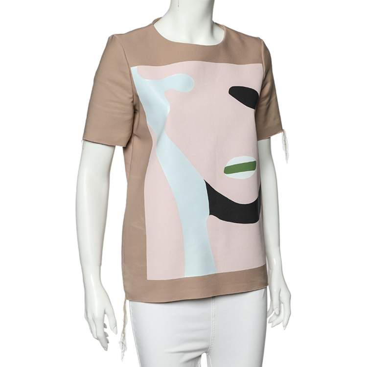 Pre Owned Marni Dusky Pink Printed Cotton Frayed Detailed Top S