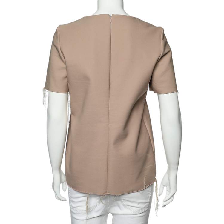 Pre Owned Marni Dusky Pink Printed Cotton Frayed Detailed Top S
