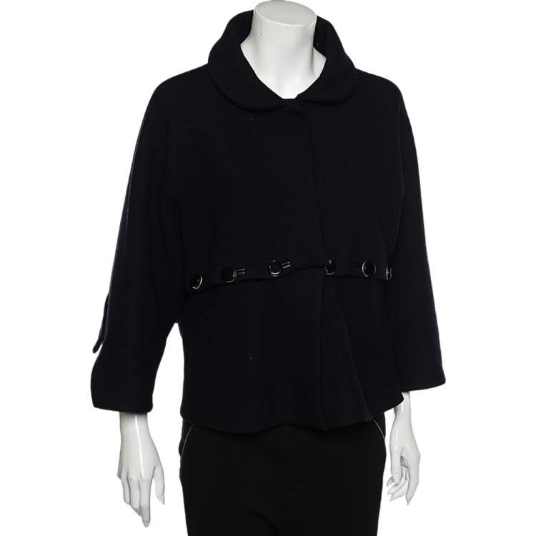 مملوكة مسبقًا Marni Navy Blue Wool Layered Detail Button Front Jacket S
