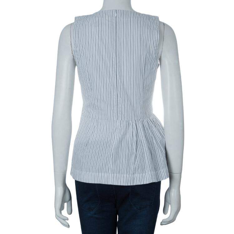 مملوكة مسبقًا Marni White Striped Sleeveless Peplum Top S