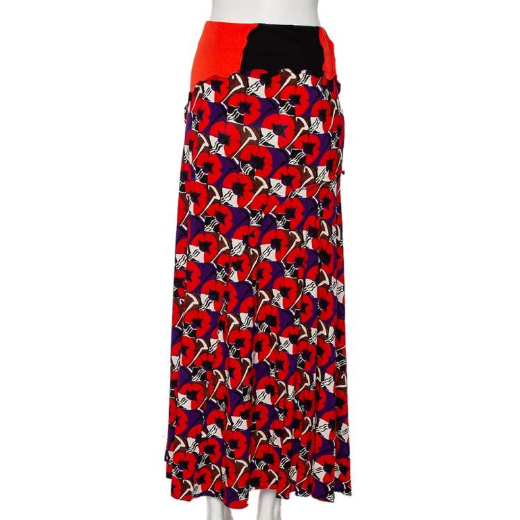 Pre Owned Marni Multicolored Patchwork Print Jersey Maxi Skirt S