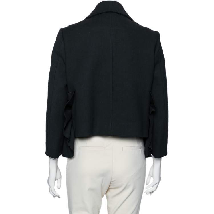 Pre Owned Marni Black Textured Cotton Ruffled Trim Detailed Button Front Jacket M