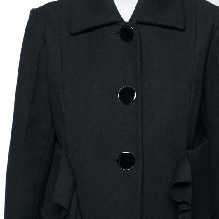 Pre Owned Marni Black Textured Cotton Ruffled Trim Detailed Button Front Jacket M