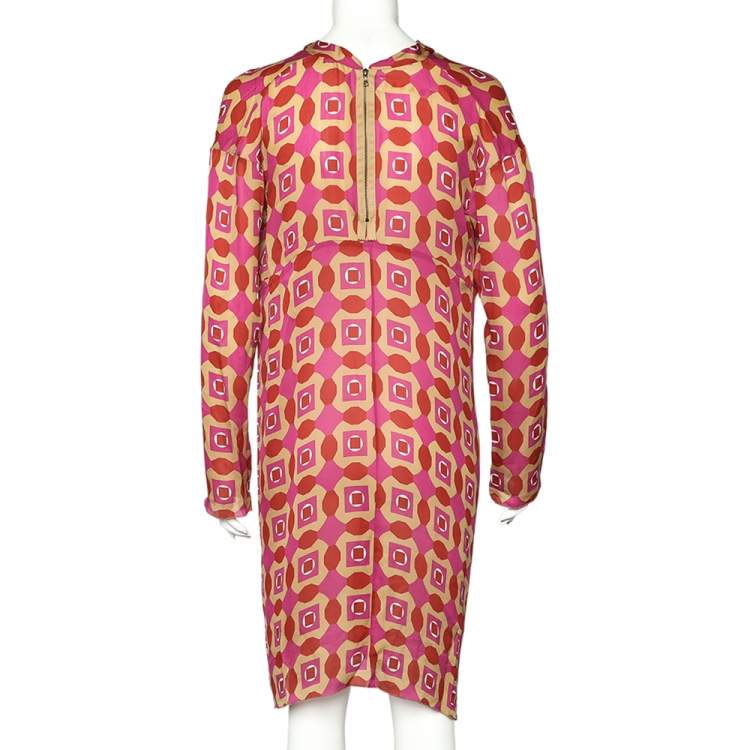 Pre Owned Marni Multicolor Geometric Printed Silk Draped Midi Dress S