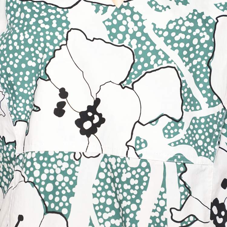 Pre Owned Marni White Floral Printed Cotton V-Neck Midi Dress L