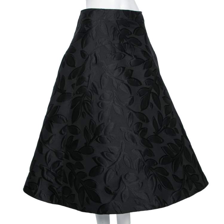 Pre Owned Marni Black Leaf Patterned Textured Flared Midi Skirt S