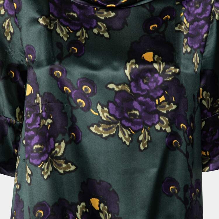 Pre Owned Marni Forest Green Printed Silk Satin Blouse S