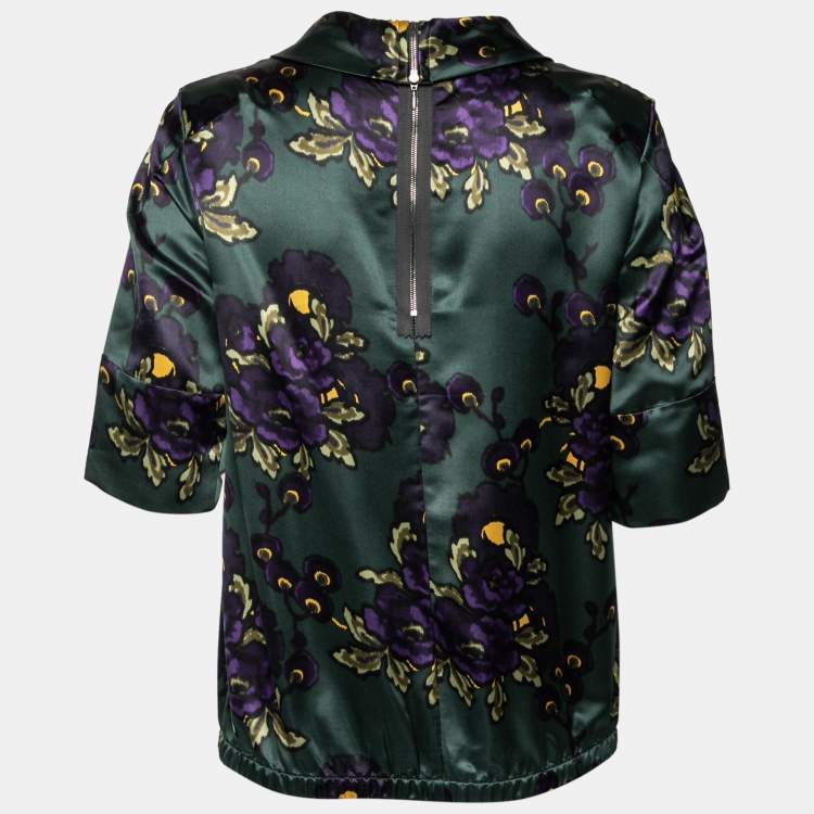 Pre Owned Marni Forest Green Printed Silk Satin Blouse S