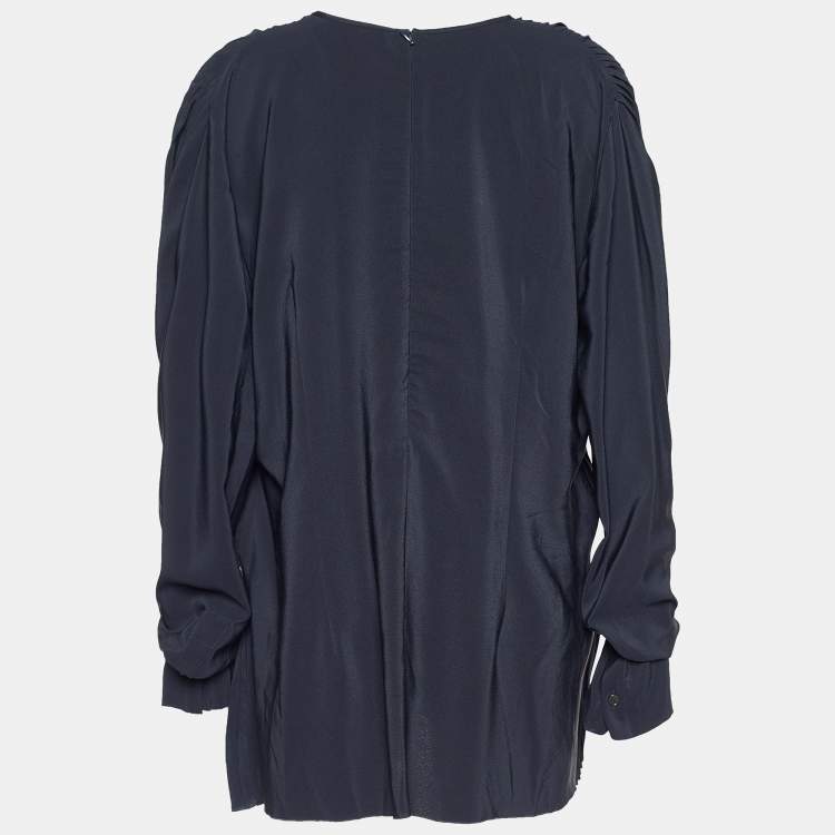 Pre Owned Marni Midnight Blue Silk Pleated Slouchy Top L