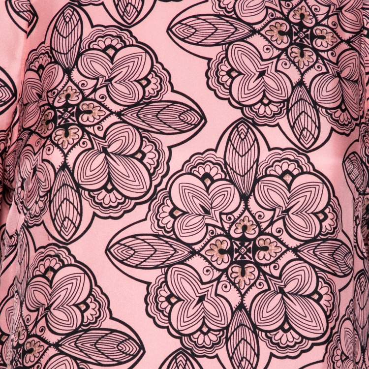 Pre Owned Marni Pink Printed Silk Long Sleeve Short Dress M