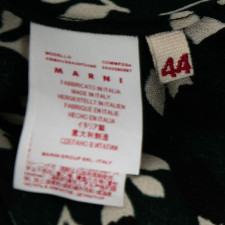 Pre Owned Marni Green Printed Crepe Long Sleeve Midi Dress M