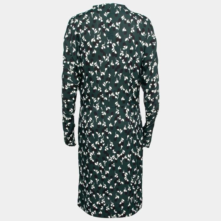 Pre Owned Marni Green Printed Crepe Long Sleeve Midi Dress M