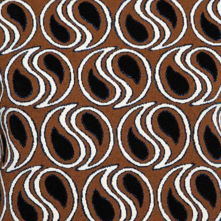 Pre Owned Marni Brown Jacquard Lurex Knit Short Sleeve Dress M