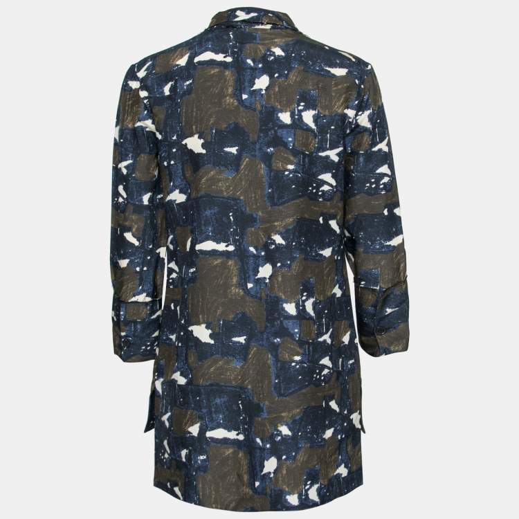 Pre Owned Marni Navy Blue & Green Printed Silk Tunic S