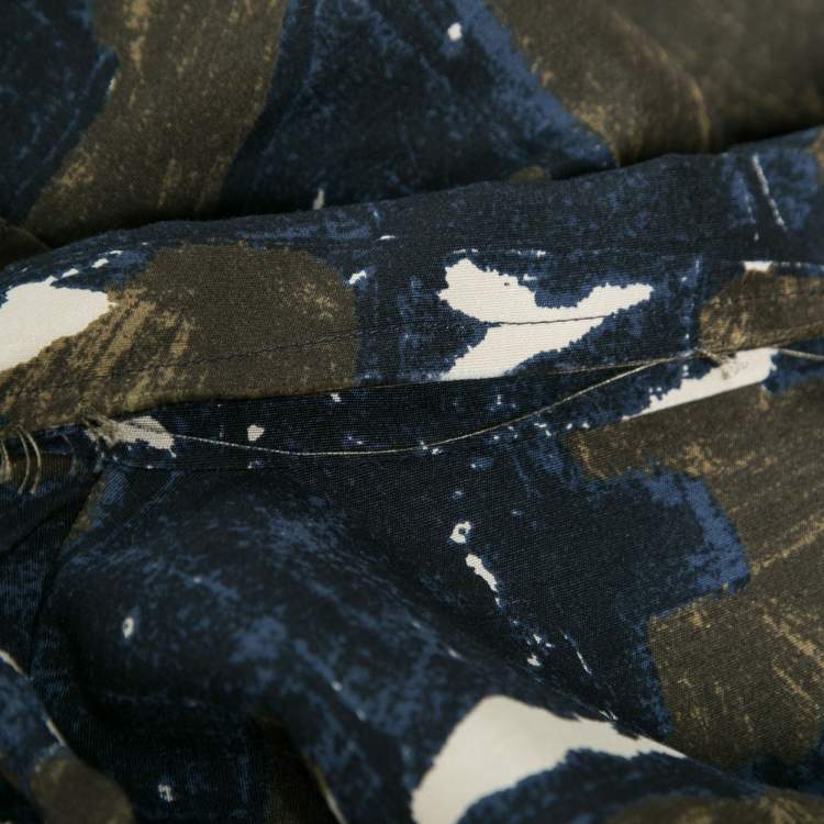 Pre Owned Marni Navy Blue & Green Printed Silk Tunic S
