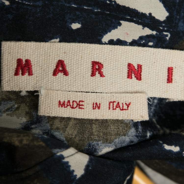 Pre Owned Marni Navy Blue & Green Printed Silk Tunic S