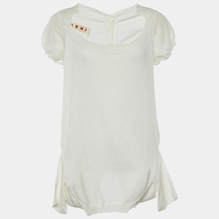 Pre Owned Marni Off White Cotton Knit Back Button Up Top M