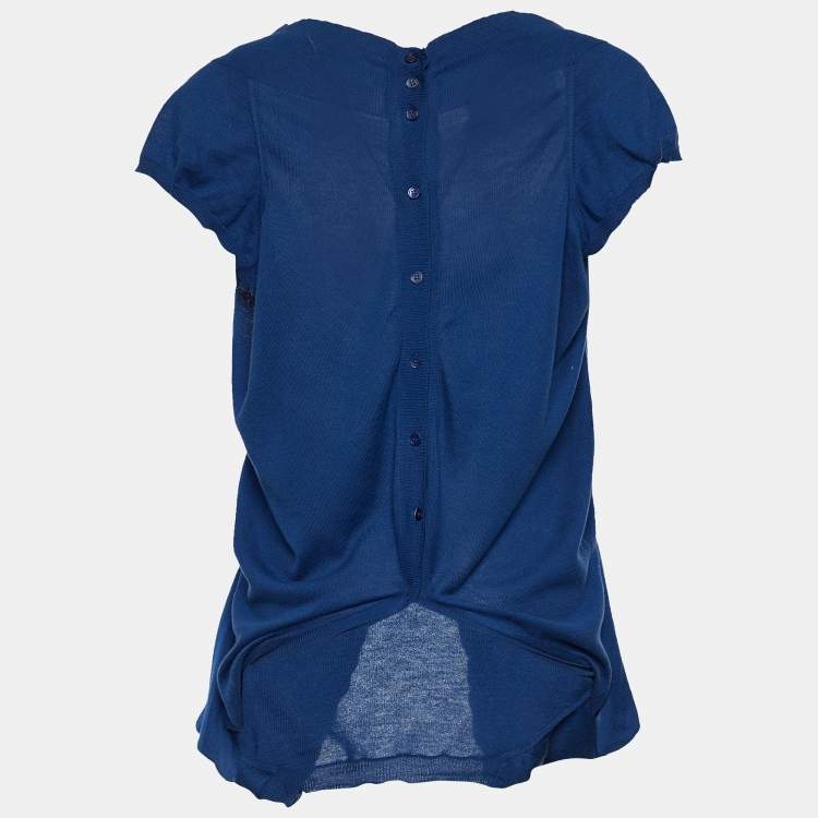 Pre Owned Marni Blue Cotton Knit Button Front Top M