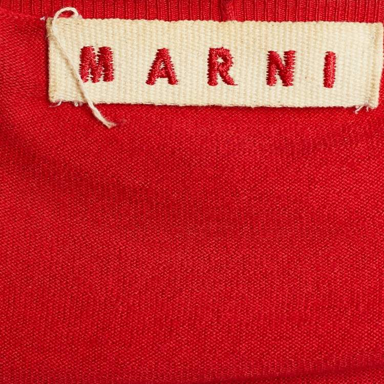 Pre Owned Marni Red Cotton Knit Button Front Top M