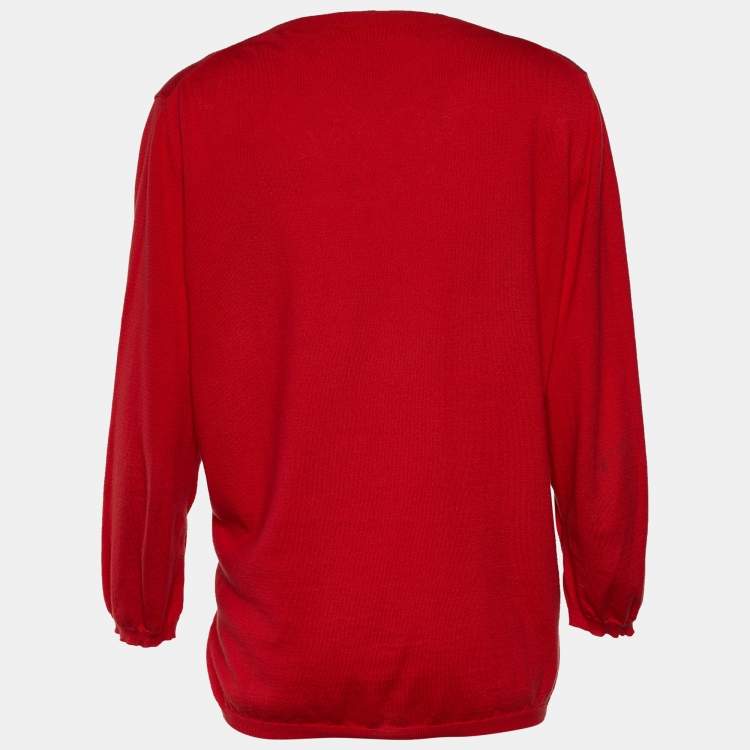 Pre Owned Marni Red Cotton Knit Button Front Top M
