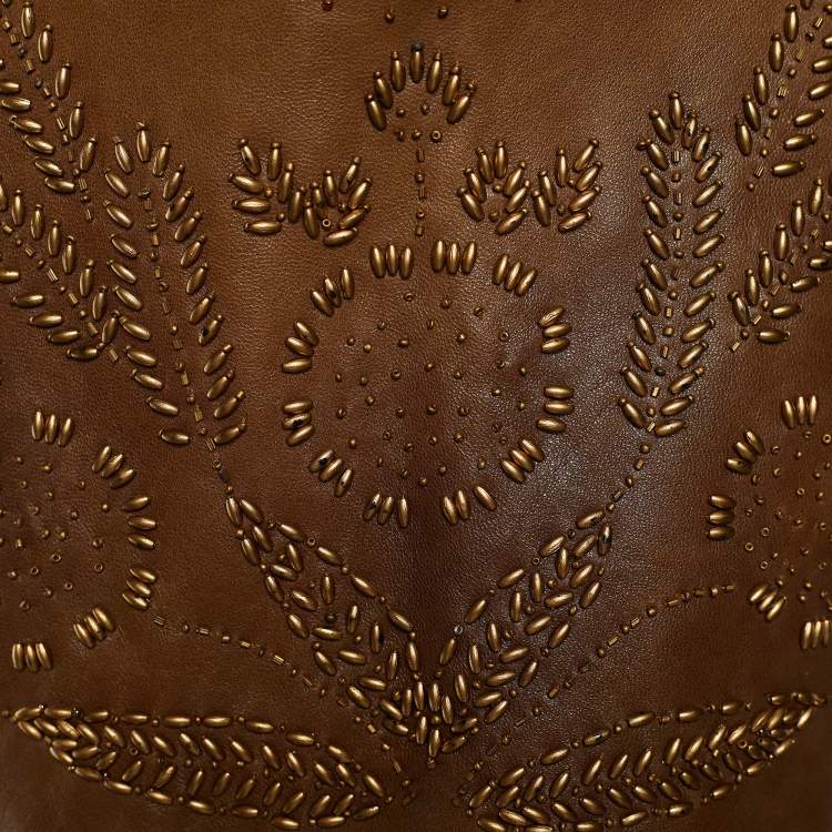 مملوكة مسبقًا Marni Brown Leather Beads Embellished Crop Vest M