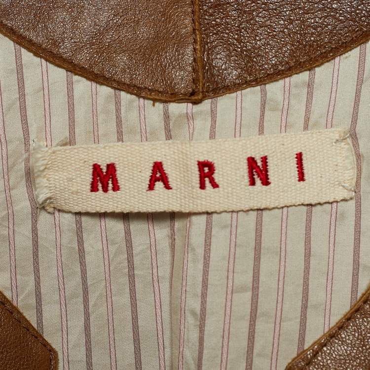 مملوكة مسبقًا Marni Brown Leather Beads Embellished Crop Vest M
