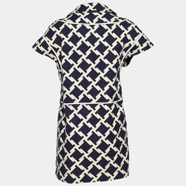 Pre Owned Marni Blue Houndstooth Print Cotton Short Sleeve Coat M