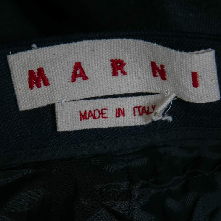 Pre Owned Marni Navy Blue & Grey Wool Tapered Leg Trousers M
