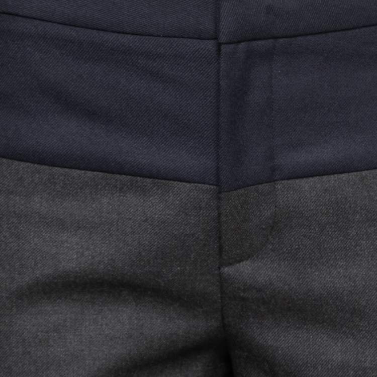 Pre Owned Marni Navy Blue & Grey Wool Tapered Leg Trousers M